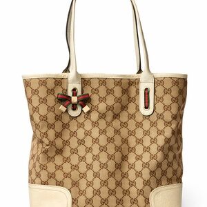 Gucci Tan Monogram Tote with Red and Green Accents